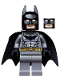 Minifig No: dim002  Name: Batman - Dark Bluish Gray Suit, Gold Belt, Black Hands, Starched Cape