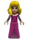 Minifig No: dis153  Name: Aurora - Dark Pink Dress, Metallic Pink Sleeves, Gold Necklace, Yellow Hair