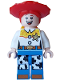 Minifig No: dis193  Name: Jessie - Normal Legs, Minifigure Head and Bow, Printed Dark Orange Boot Tips, Sheriff Star Badge