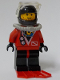 Minifig No: div015a  Name: Divers - Red diver 2, Black Legs with Red Hips, Black Helmet, Brown Bangs, Stubble, Red Flippers