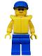 Minifig No: div025  Name: Divers - Boatie, Fish and Dolphin Shirt, Blue Cap, Life Jacket