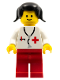 Minifig No: doc001a  Name: Doctor - Stethoscope, Red Legs, Black Pigtails Hair (Vintage)