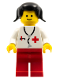 Minifig No: doc001b  Name: Doctor - Stethoscope, Red Legs, Black Pigtails Hair (Reissue)
