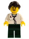 Minifig No: doc037  Name: Doctor - Lab Coat, Stethoscope and Thermometer, Dark Green Legs, Long French Braided Female Hair