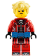 Minifig No: drm027  Name: Cooper - Red Racing Suit, Blue Utility Belt, Hair