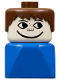 Minifig No: dupfig004  Name: Duplo 2 x 2 x 2 Figure Brick Early, Male on Blue Base, Brown Hair, Freckles