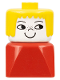 Minifig No: dupfig011  Name: Duplo 2 x 2 x 2 Figure Brick Early, Female on Red Base, Yellow Hair, Freckles