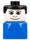 Minifig No: dupfig013  Name: Duplo 2 x 2 x 2 Figure Brick Early, Male on Blue Base, Black Hair, Wide Smile