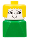 Minifig No: dupfig019  Name: Duplo 2 x 2 x 2 Figure Brick Early, Female on Green Base, Yellow Hair, Nose Freckles