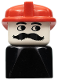 Minifig No: dupfig022  Name: Duplo 2 x 2 x 2 Figure Brick Early, Male on Black Base, Moustache, Red Hat (Firefighter)