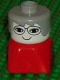 Minifig No: dupfig024  Name: Duplo 2 x 2 x 2 Figure Brick Early, Female on Red Base, Gray Hair, Glasses (Grandmother)