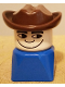 Minifig No: dupfig026  Name: Duplo 2 x 2 x 2 Figure Brick Early, Male on Blue Base, Fabuland Brown Western Hat