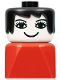 Minifig No: dupfig034  Name: Duplo 2 x 2 x 2 Figure Brick Early, Female on Red Base, Black Hair, Eyelashes, Nose