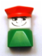 Minifig No: dupfig039  Name: Duplo 2 x 2 x 2 Figure Brick Early, Male on Green Base, Red Police Hat