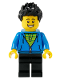 Minifig No: edu007  Name: Male with Black Spiked Hair, Dark Azure Hoodie, Lime Shirt, and Black Legs