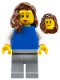 Minifig No: edu018  Name: Woman - Plain Blue Torso with White Arms, Light Bluish Gray Legs, Long Reddish Brown Hair