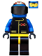 Minifig No: ext001  Name: Extreme Team - Blue, Blue Flame Helmet, White Bangs