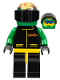 Minifig No: ext018  Name: Extreme Team - Green, Black Legs with Yellow Hips, Green Flame Helmet