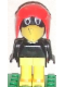 Minifig No: fab4h  Name: Fabuland Bird - Charlie / Joe Crow, Black Head, Red Pilot Helmet, White Eyes
