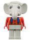 Minifig No: fab5c  Name: Fabuland Elephant - Edward Elephant, Light Gray Legs, Red Top and Arms, Blue Braces