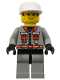 Minifig No: fire004  Name: Fire - City Center 5, Light Gray Legs with Black Hips, White Cap, Brown Sideburns