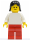 Minifig No: fmf001  Name: Plain White Torso with White Arms, Red Legs, Black Female Hair