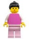 Minifig No: fre003  Name: Plain Dark Pink Torso with White Arms, Pink Legs, Black Ponytail Hair