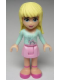 Minifig No: frnd003  Name: Friends Stephanie - Bright Pink Skirt, Light Aqua Long Sleeve Top