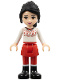 Minifig No: frnd0054  Name: Friends Lily - Red Skirt and Leggings, White Fair Isle Sweater with Moose