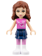 Minifig No: frnd010  Name: Friends Olivia (Light Nougat) - Dark Blue Layered Skirt, Dark Pink Top with Hearts