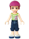 Minifig No: frnd0110  Name: Friends Mia - Dark Blue Cropped Trousers, Lime and White Striped Top, Helmet