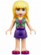 Minifig No: frnd0148  Name: Friends Stephanie - Dark Purple Skirt, Sand Green Knotted Blouse Top over Magenta and Pink Striped Shirt