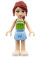 Minifig No: frnd0166  Name: Friends Mia - Bright Light Blue Skirt, Lime Halter Top with Dark Green Dots