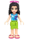 Minifig No: frnd0209  Name: Friends Emma - Lime Wrap Skirt, Medium Azure Top with Palm Tree Pattern, Trans-Dark Pink Sunglasses