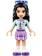 Minifig No: frnd0238  Name: Friends Emma - Medium Lavender Layered Skirt, Light Aqua Top, Sunglasses