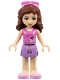 Minifig No: frnd0257  Name: Friends Olivia (Light Nougat) - Medium Lavender Skirt, Dark Pink Top with Hearts and White Undershirt, Trans-Dark Pink Sunglasses