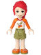 Minifig No: frnd0289  Name: Friends Mia - Olive Green Shorts, White Top with Orange Sleeves and Acorns