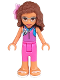 Minifig No: frnd0307  Name: Friends Olivia (Nougat) - Dark Pink Wetsuit, Flower