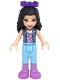Minifig No: frnd0329  Name: Friends Emma - Medium Lavender Top with White Birds, Sand Blue Vest, Medium Light Blue Trousers, Bow