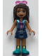 Minifig No: frnd0338  Name: Friends Andrea - Dark Blue Skirt, Metallic Light Blue Vest over Magenta Top, Sunglasses
