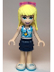 Minifig No: frnd0345  Name: Friends Stephanie - Dark Blue Layered Skirt, Medium Azure and White Top, Sunglasses
