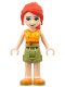 Minifig No: frnd0352  Name: Friends Mia - Olive Green Shorts, Orange and Bright Light Orange Top with Lightning Bolts, Orange Shoes