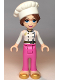 Minifig No: frnd0354  Name: Friends Lillie - White Jacket, Dark Pink Pants, White Chef Toque with Hair