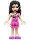 Minifig No: frnd0357  Name: Friends Emma - Dark Pink Top with Bright Pink Circles and White Origami Crane over Yellowish Green Tank Top, Dark Pink Layered Skirt, Medium Lavender Shoes