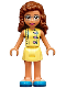 Minifig No: frnd0359  Name: Friends Olivia (Nougat) - Bright Light Yellow Dress with Heart Buttons, Blue Shoes