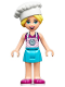 Minifig No: frnd0361  Name: Friends Stephanie - Medium Azure Skirt, Magenta Top with Bright Pink Apron, White Chef Toque with Hair