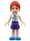 Minifig No: frnd0362  Name: Friends Mia - Dark Purple Shorts, White Vet Vest Top, Red Hair