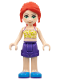 Minifig No: frnd0384  Name: Friends Mia - Dark Purple Shorts, Yellowish Green Top with Vines