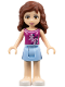 Minifig No: frnd040  Name: Friends Olivia (Light Nougat) - Bright Light Blue Skirt, Magenta Top
