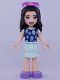 Minifig No: frnd0407  Name: Friends Emma - Light Aqua Layered Skirt, Dark Blue Top with Jellyfish, Trans-Dark Pink Sunglasses